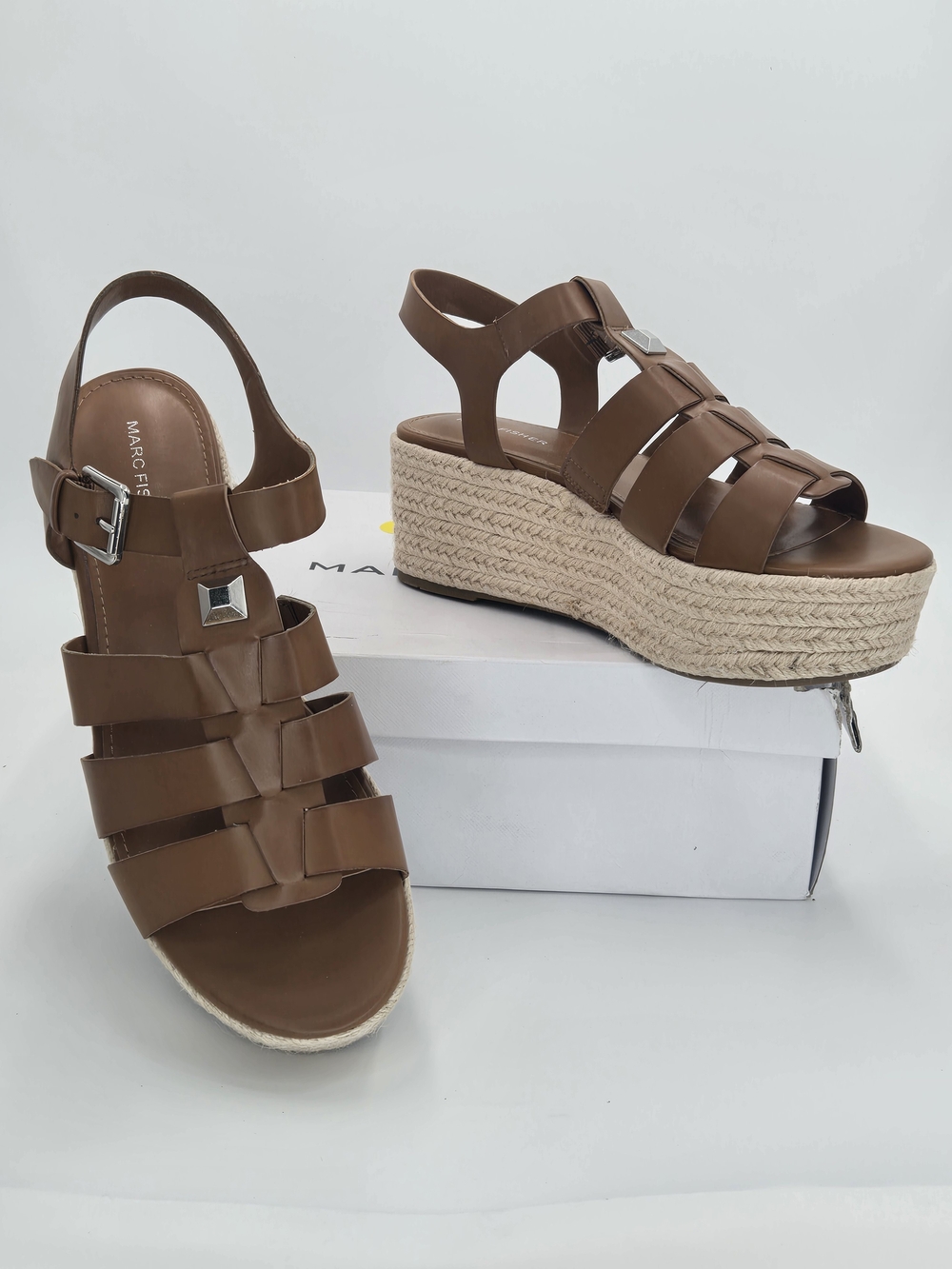 Marc Fisher Joven 3" Platform Wedge Espadrille Brown Sandals Size Women's 10